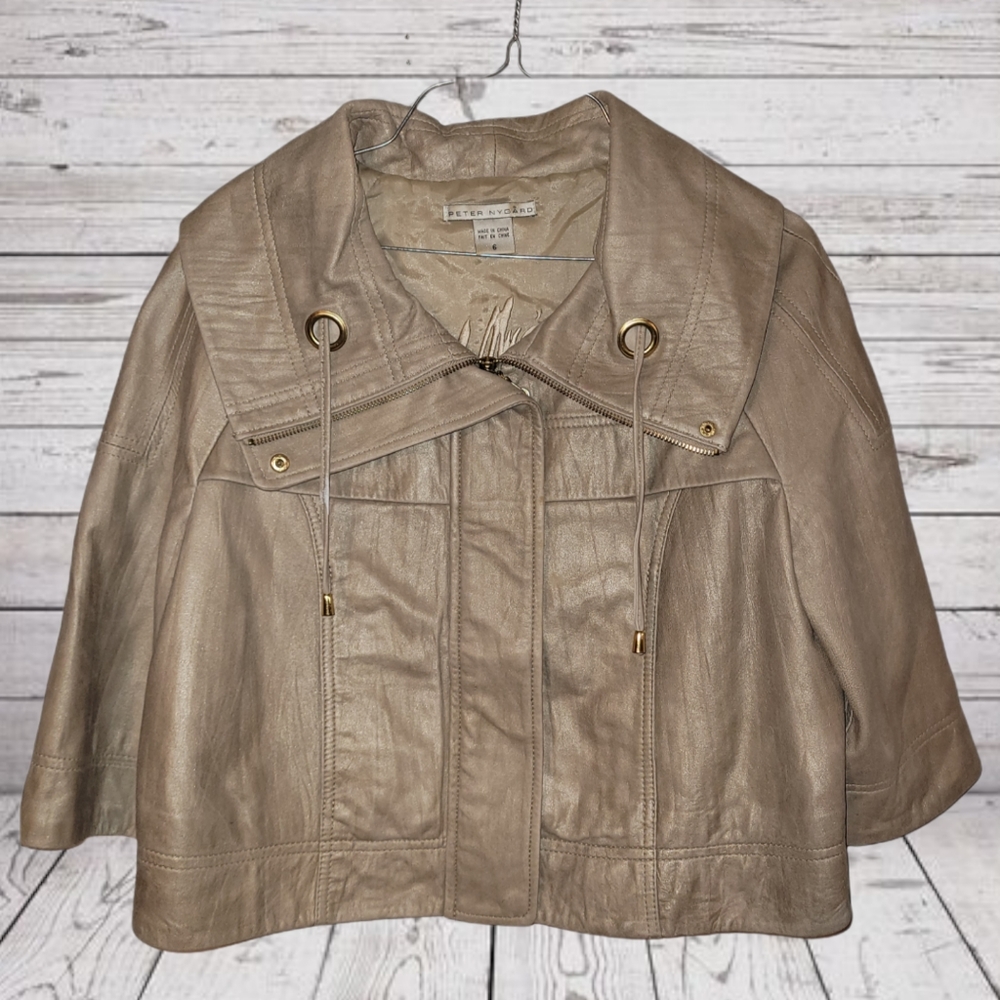 Peter Nygard Leather/Suede Womens Jacket Beige/Tan Size 6 Excellent Condition